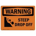 Signmission OSHA WARNING Sign, Steep Drop Off W/ Symbol, 7in X 5in Decal, 7" W, 5" H, Landscape OS-WS-D-57-L-12412